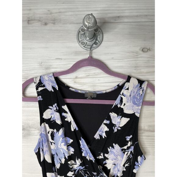 Mix by 41 Hawthorn Dress Womens Medium Black Purple Floral Wrap Sleeveless Lined - Picture 2 of 10